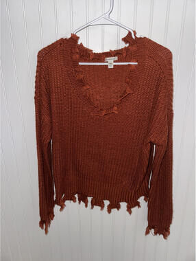 Versona XS Rust Orange Knit Sweater with Distressed Edges